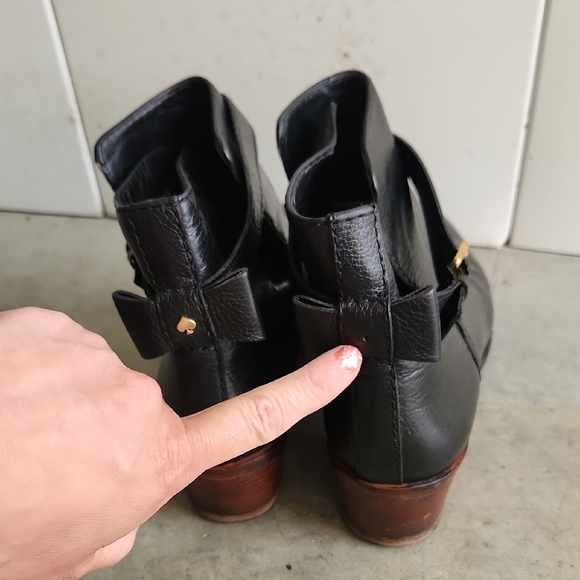 Kate Spade New York Black Leather Stacked Moto Ankle Boot Bootie Womens Sz - Picture 6 of 11